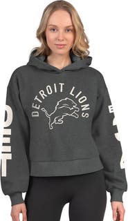 STARTER Women's Starter  Heather Charcoal Detroit Lions Star Player Cropped Fleece Pullover Hoodie