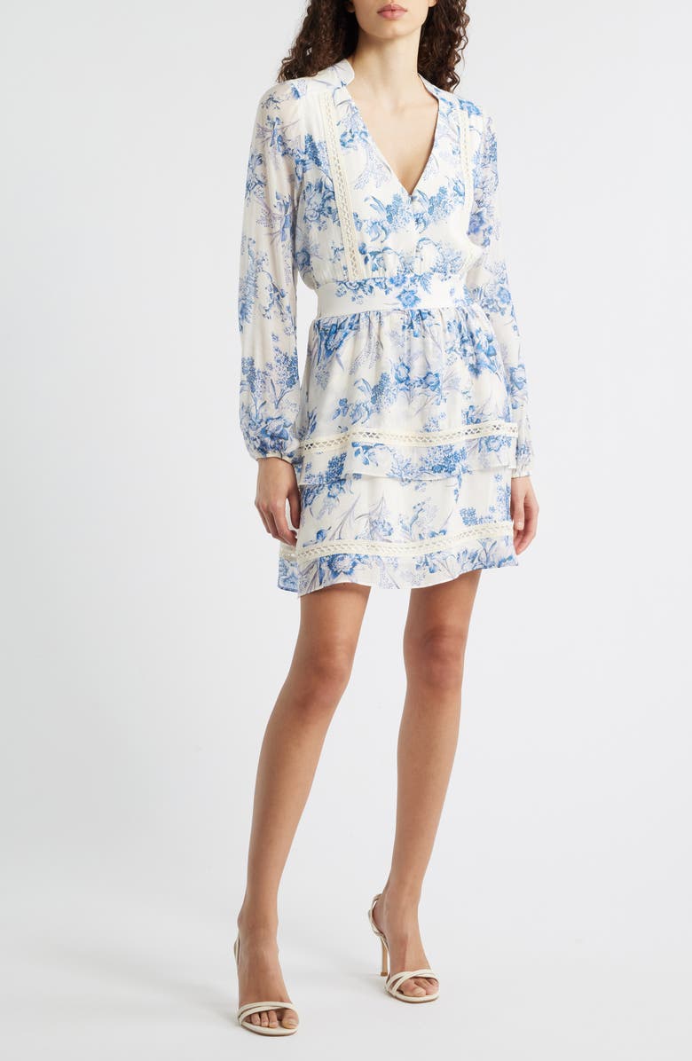 Chelsea28 Floral Long Sleeve Tiered Minidress, Main, color, Blue Floral