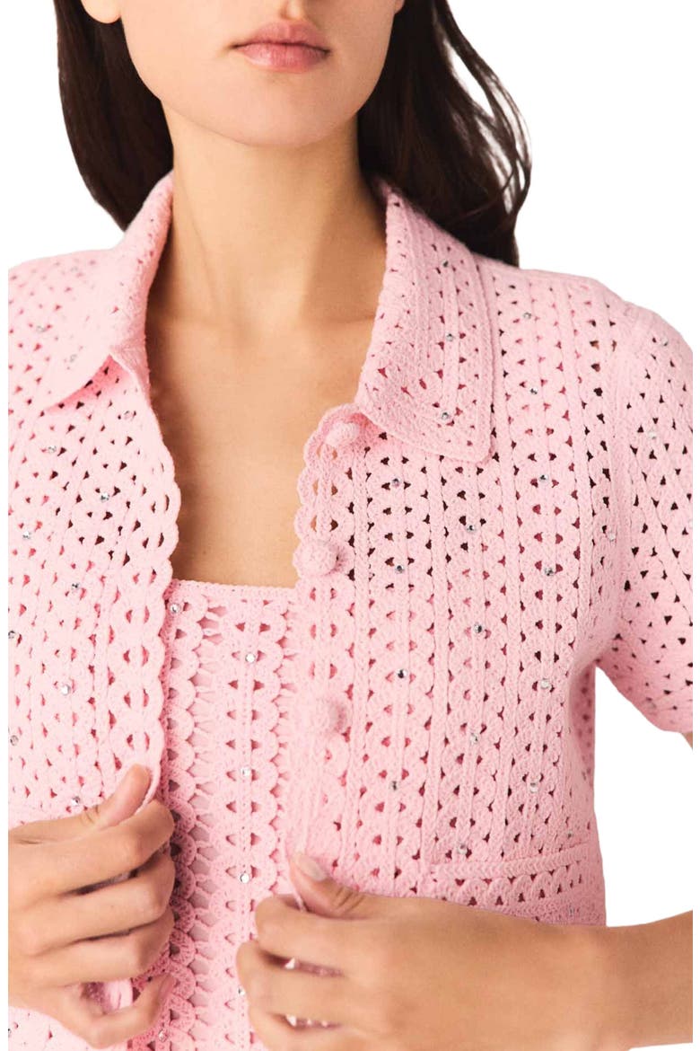 Rhinestone crochet cardigan, Alternate, color, Pink