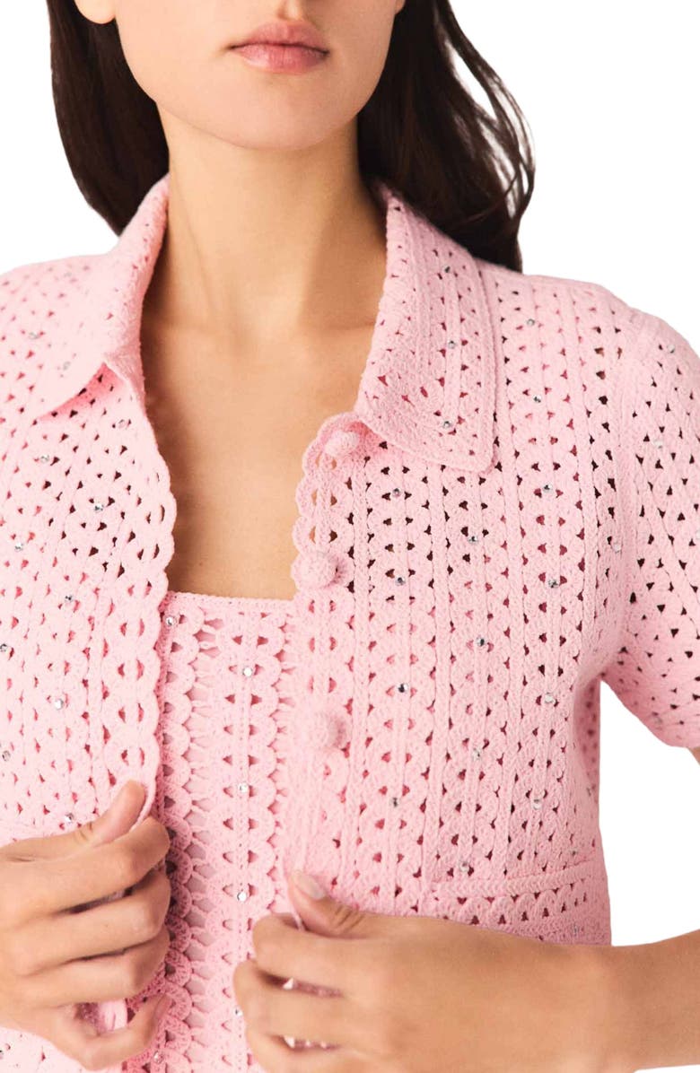 maje Rhinestone crochet cardigan, Alternate, color, Pink