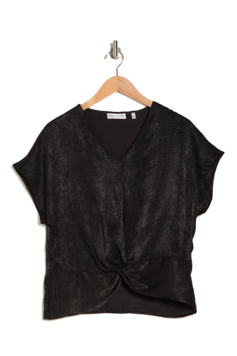 Shimmer Cap Sleeve Twist Hem Top, Alternate, color, BLACK