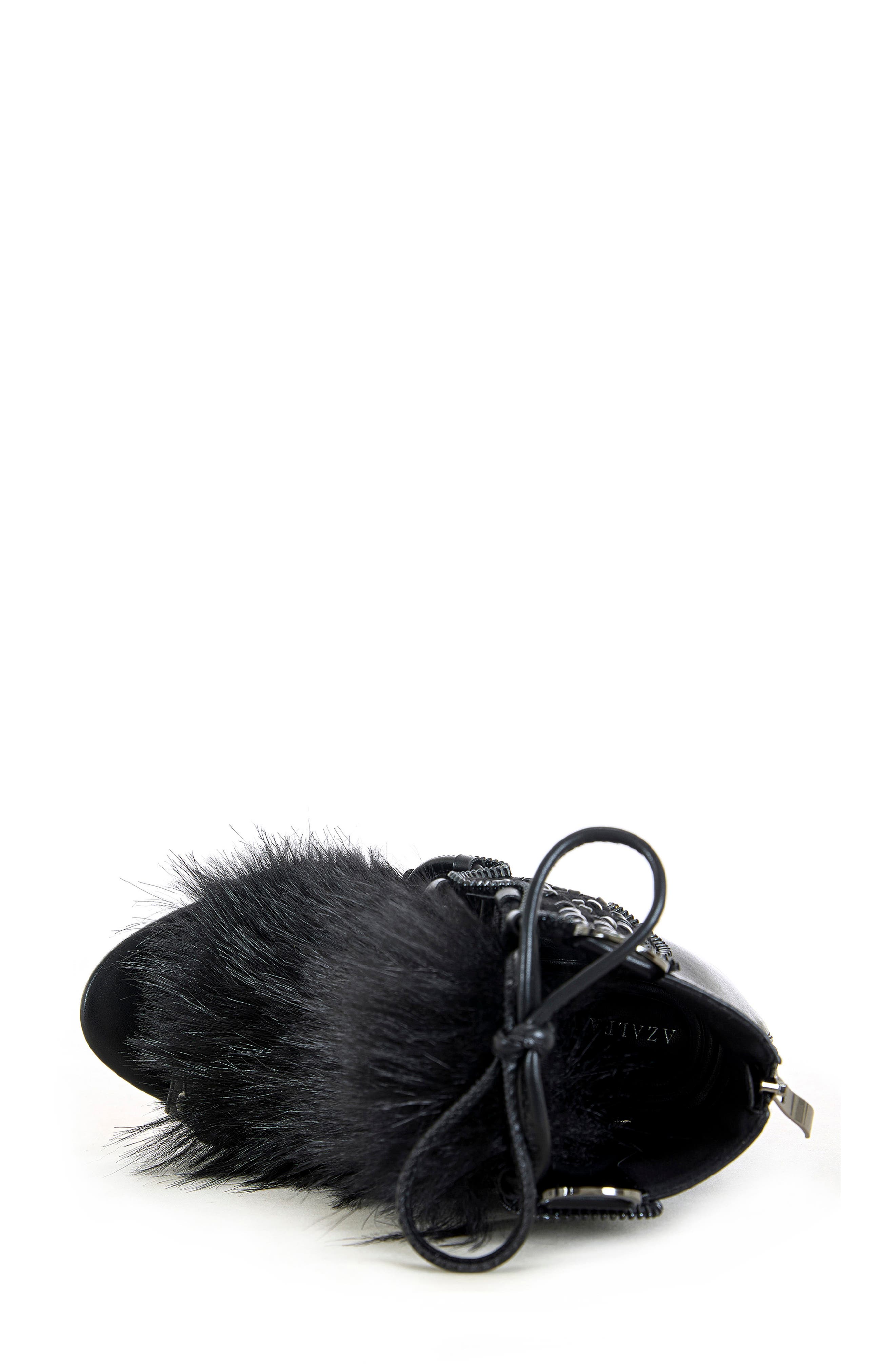 AZALEA WANG Shainy Faux Fur Open Toe Bootie, Alternate, color, Black