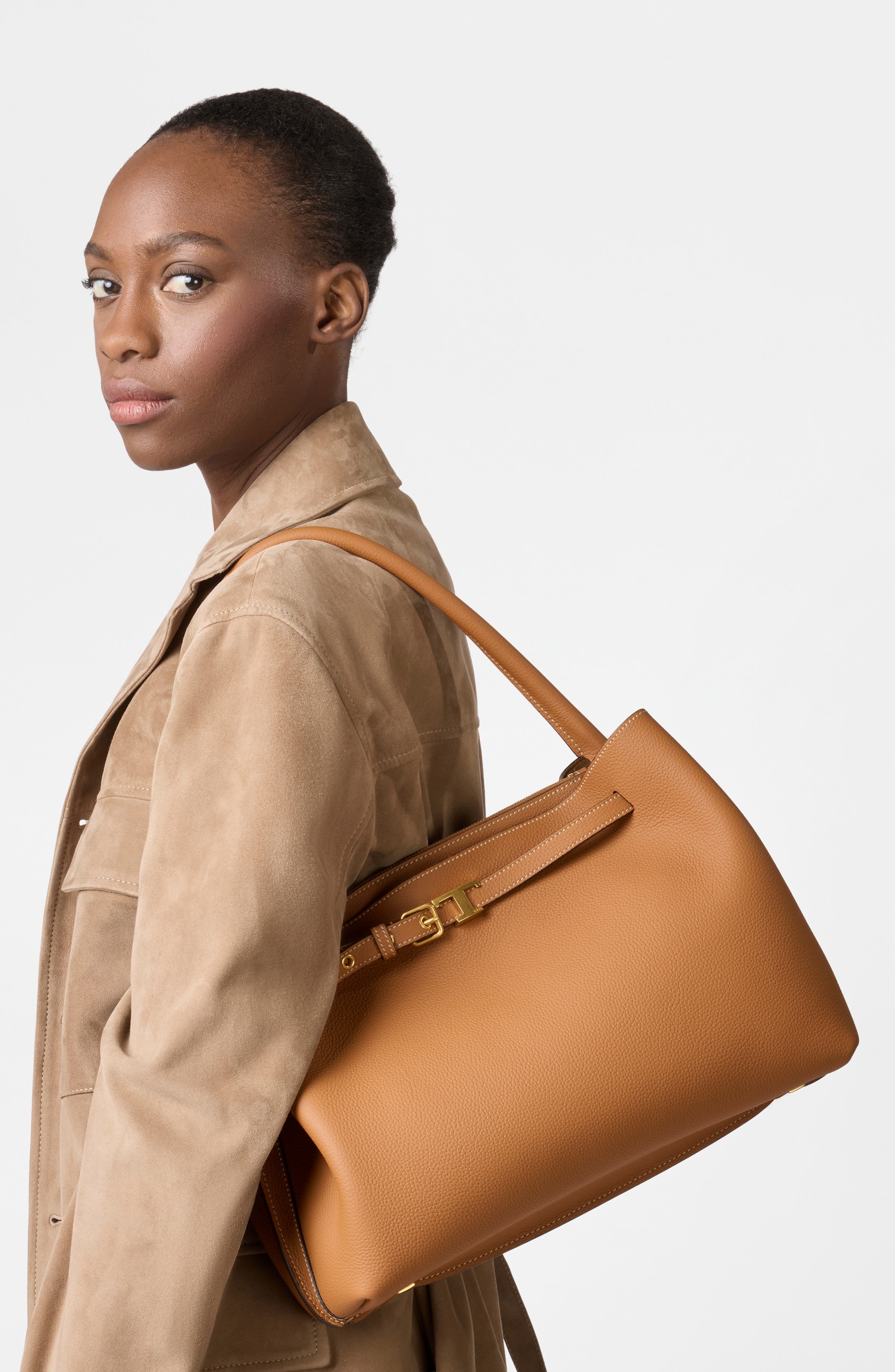 Tod's Small T Timeless Leather Top Handle Bag, Alternate, color, Kenia Scuro