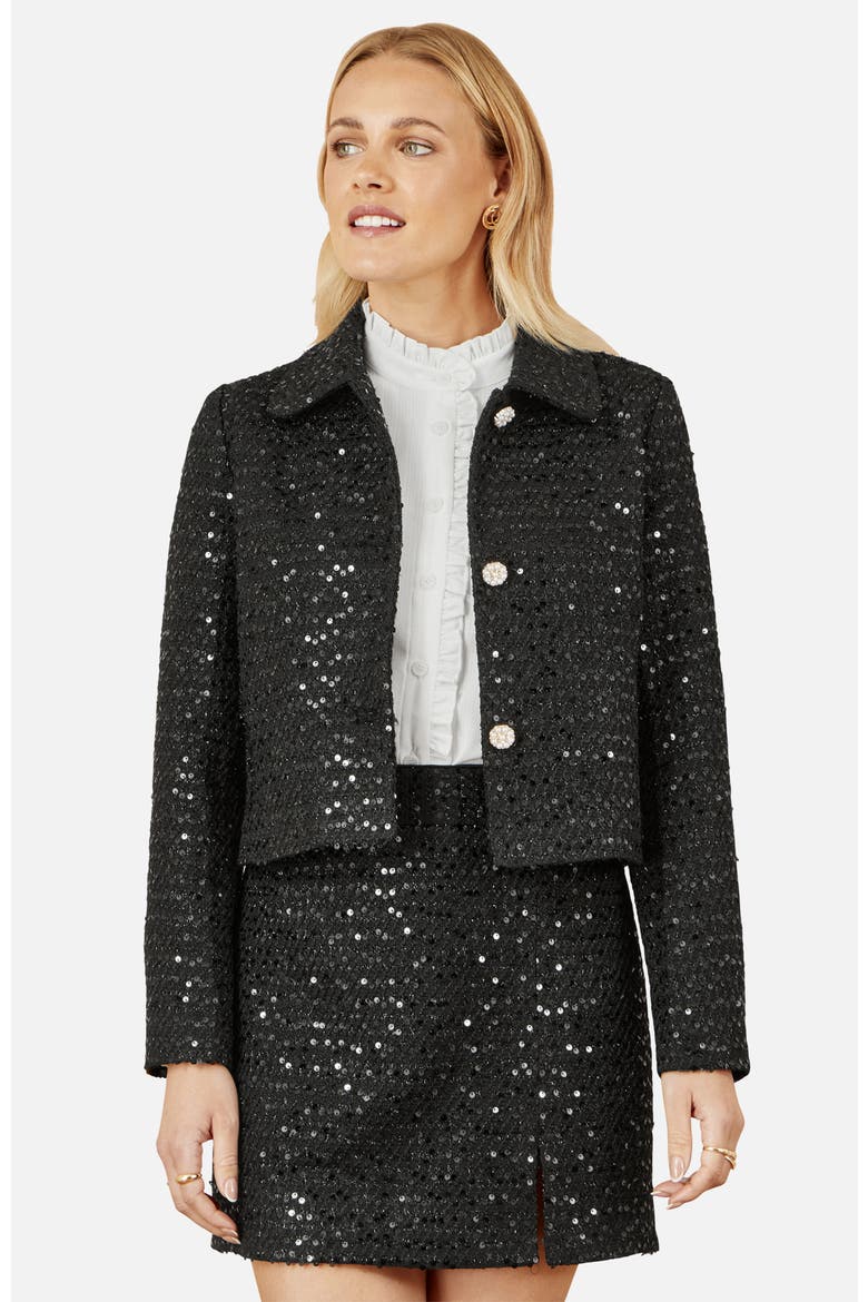 Boucle Sequin Mini Skirt, Alternate, color, Black
