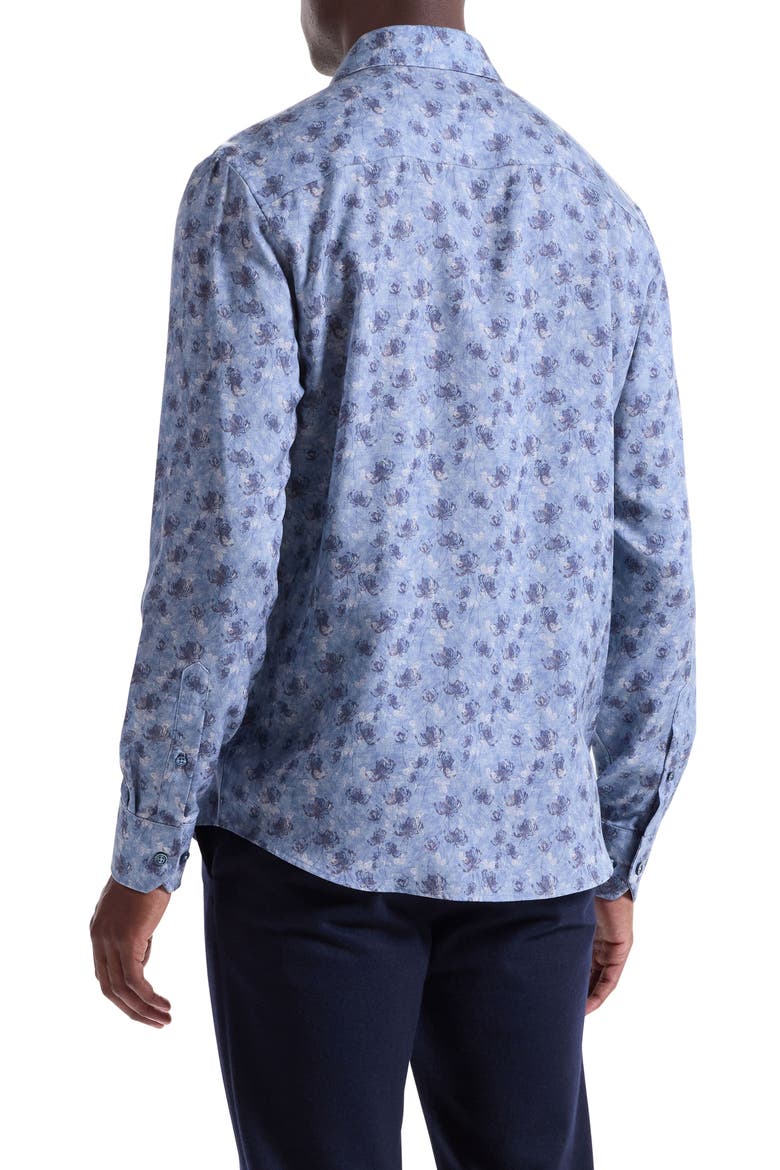 Julian Shaped Fit Floral Print Button-Up Shirt, Alternate, color, COBALT