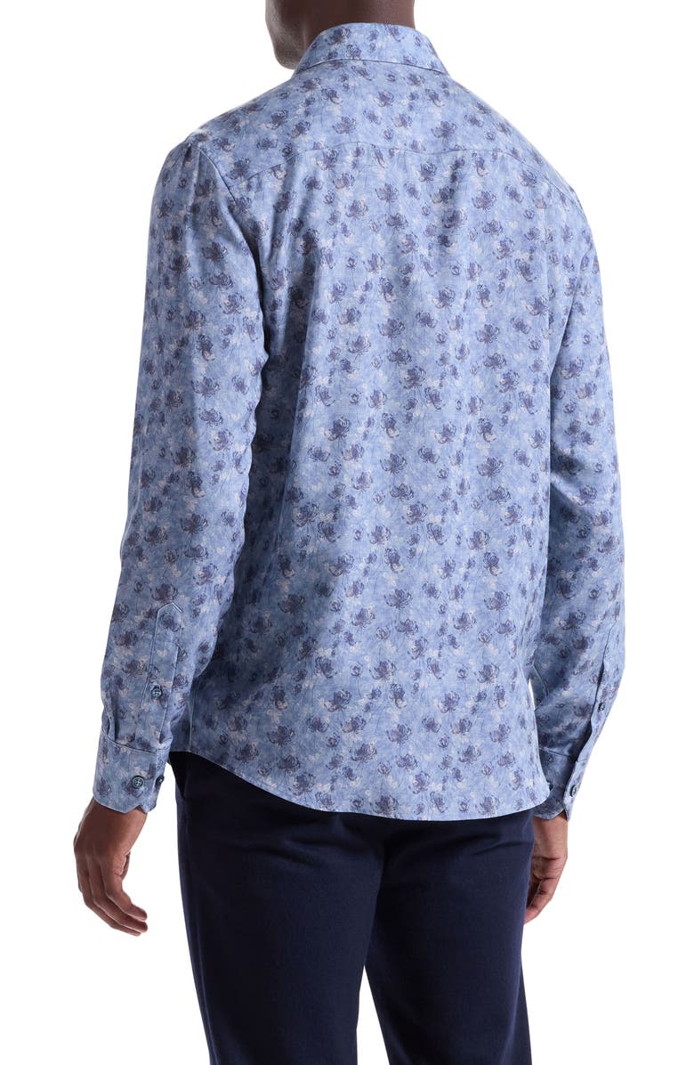 Bugatchi Julian Shaped Fit Floral Print Button-Up Shirt, Alternate, color, Cobalt