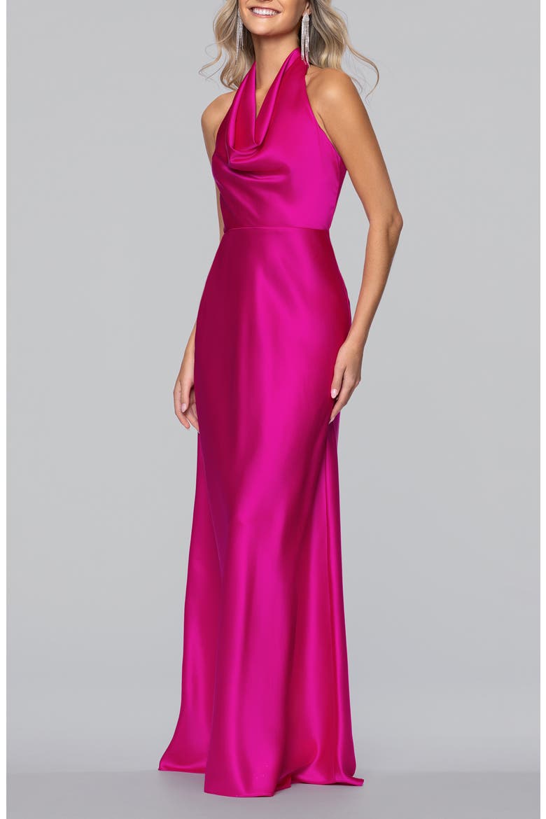 Satin Halter Gown, Alternate, color, FUSHIA