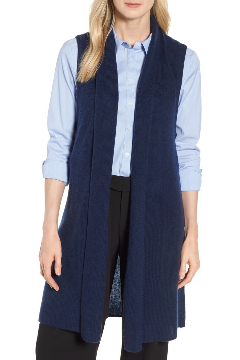 Ribbed Cashmere Vest, Main, color, NAVY NIGHT