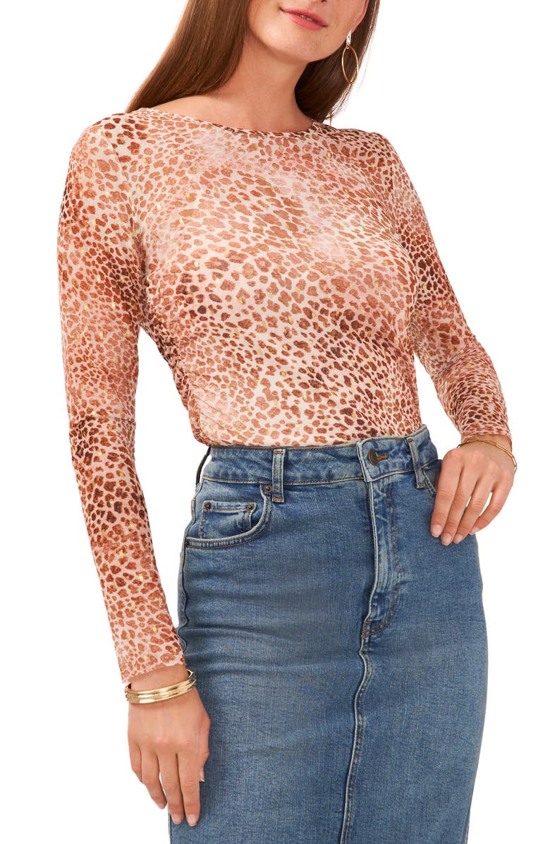 Vince Camuto Shirred Foil Mesh T-Shirt, Main, color,