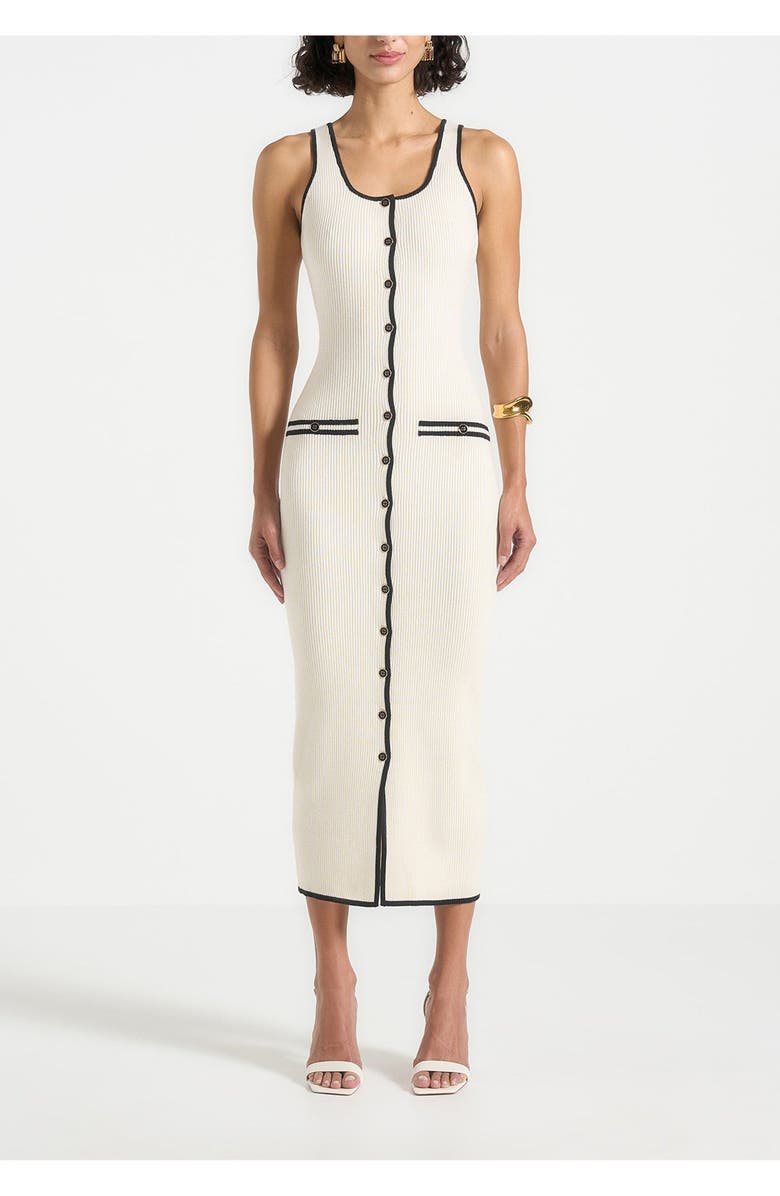 Manière De Voir Daphne Rib Knit Contrast Midaxi Dress, Alternate, color, Cream/Black