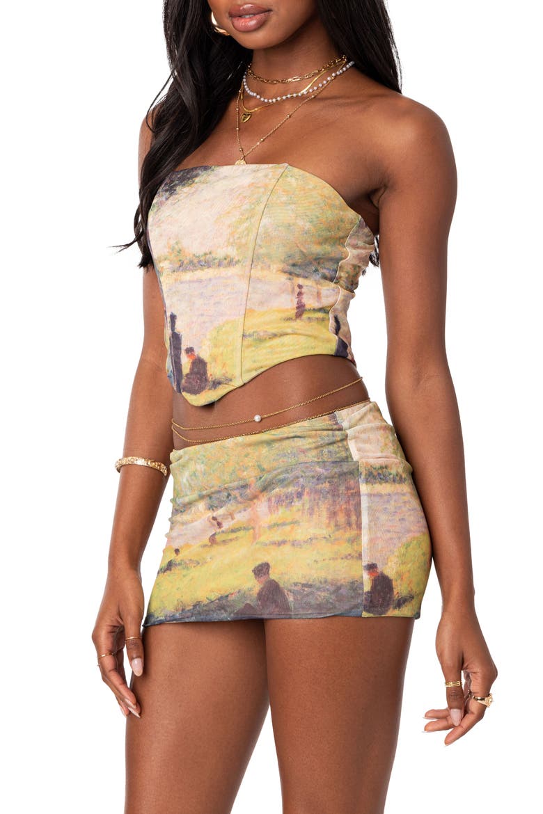 Picture Perfect Print Mesh Corset, Alternate, color, GREEN