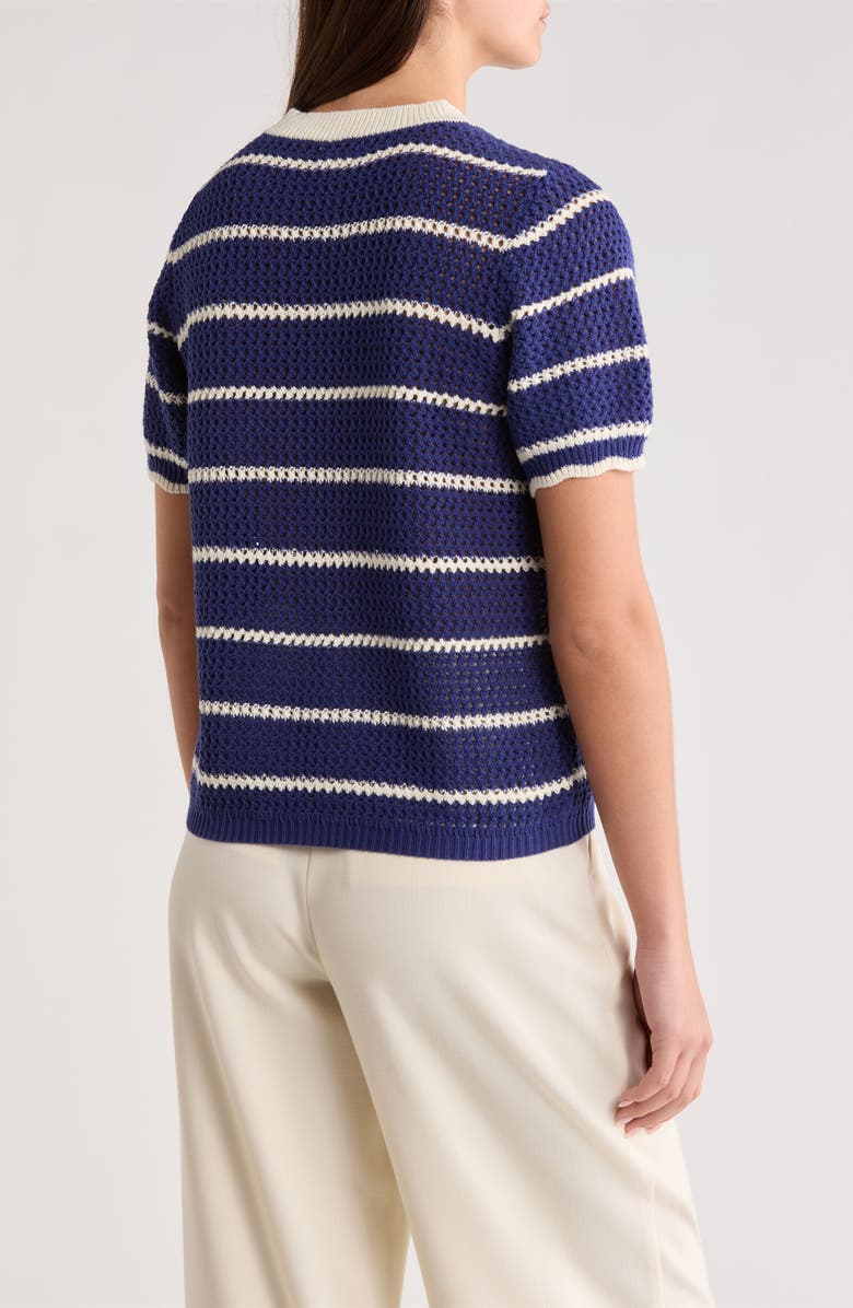 SUGARLIPS Dannah Stripe Open Knit Sweater, Alternate, color, Navy-Cream