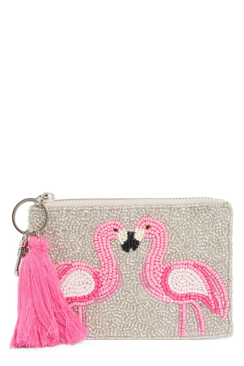 Beaded Flamingo Coin Purse, Main, color, MULTI