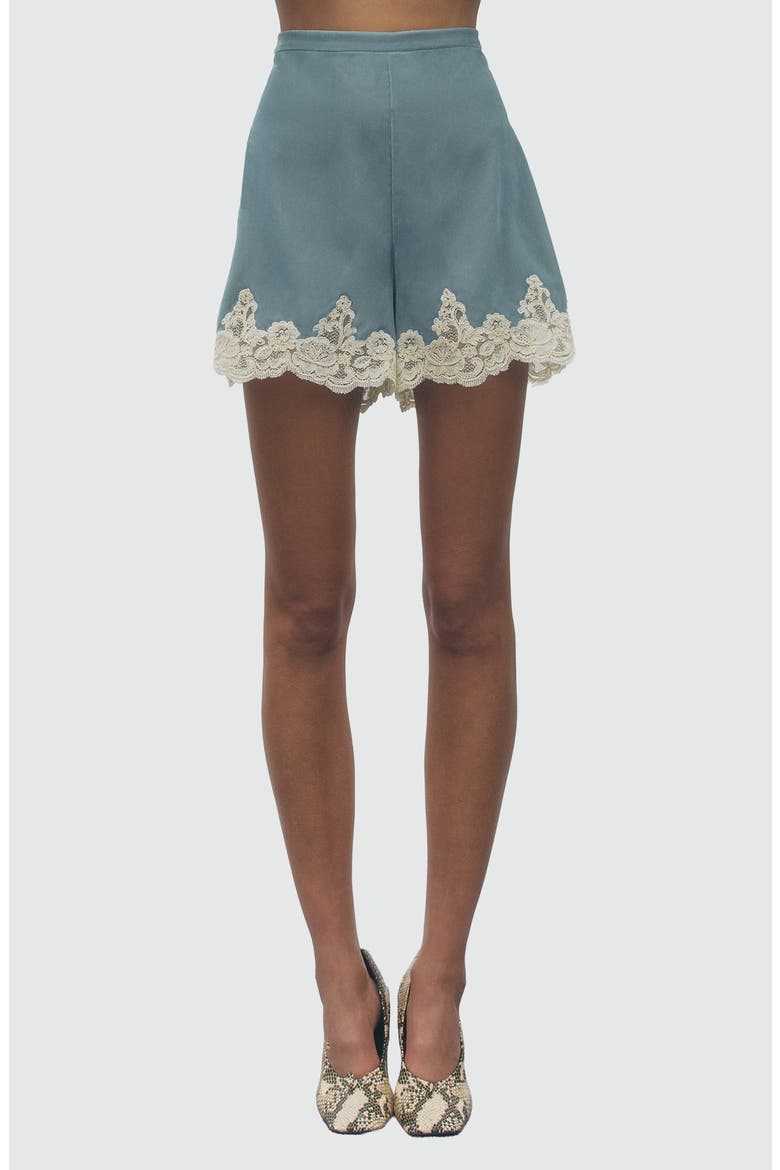 Rora Lace Hem Shorts, Main, color, TEAL IVORY