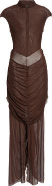 KIM SHUI Anai Ruched Stretch Mesh Dress