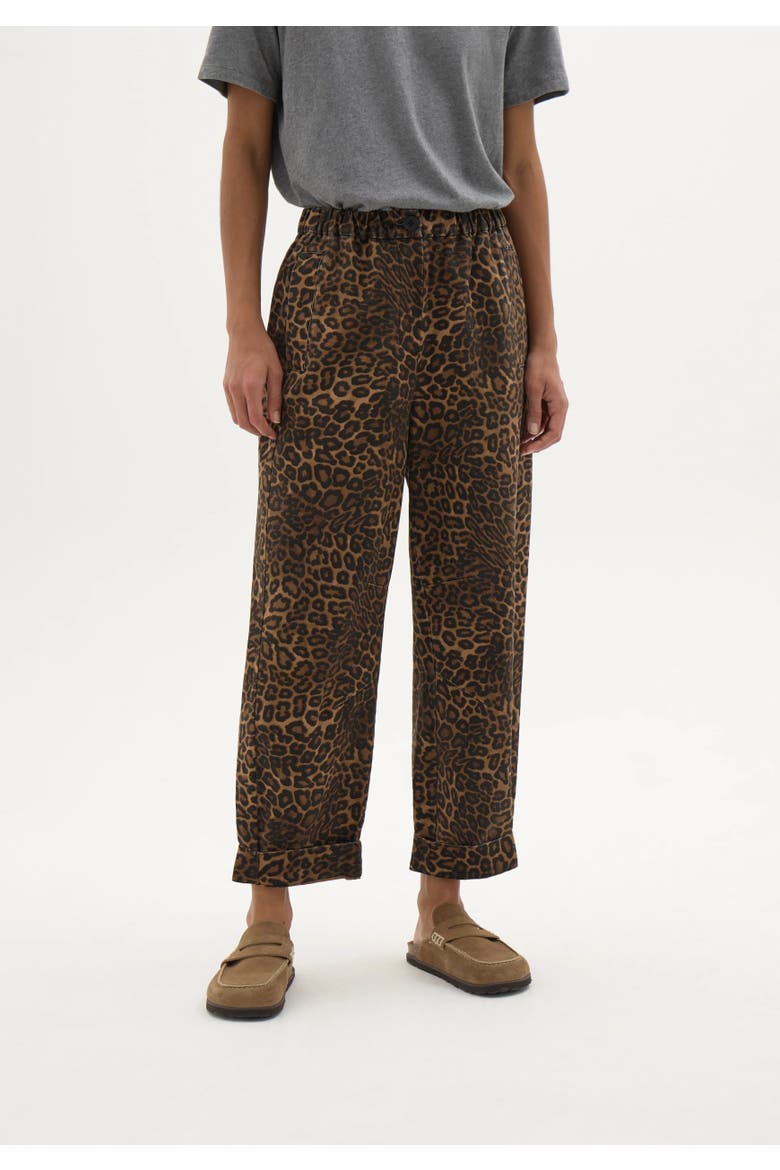 Jack Barrel Leg Pull On Trouser, Main, color, Brown Leopard Print