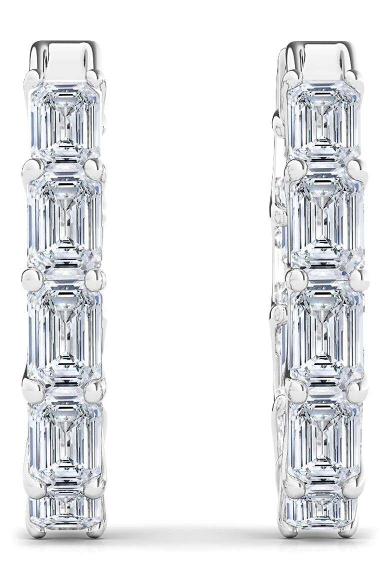 Emerald Cut Lab Created Diamond Inside Out Hoop Earrings, Alternate, color, WHITE GOLD