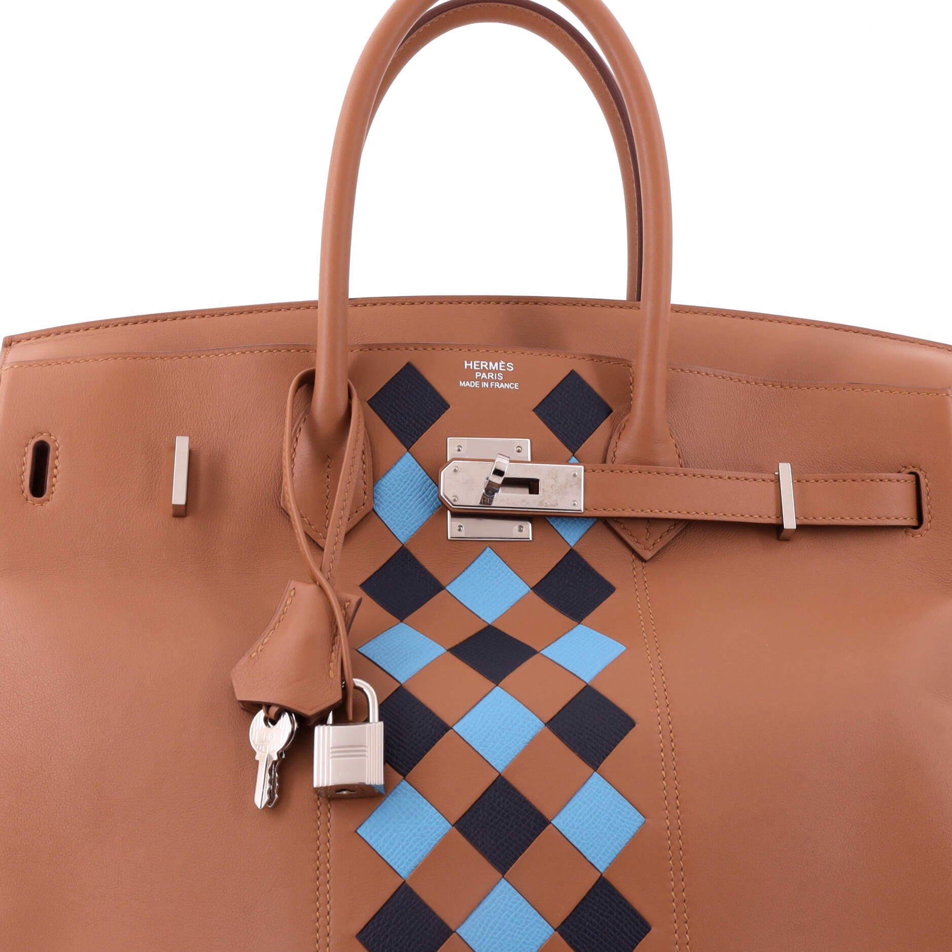 Birkin Handbag Tressage Brown Swift and Palladium Hardware 35, Alternate, color, Metallic Gold