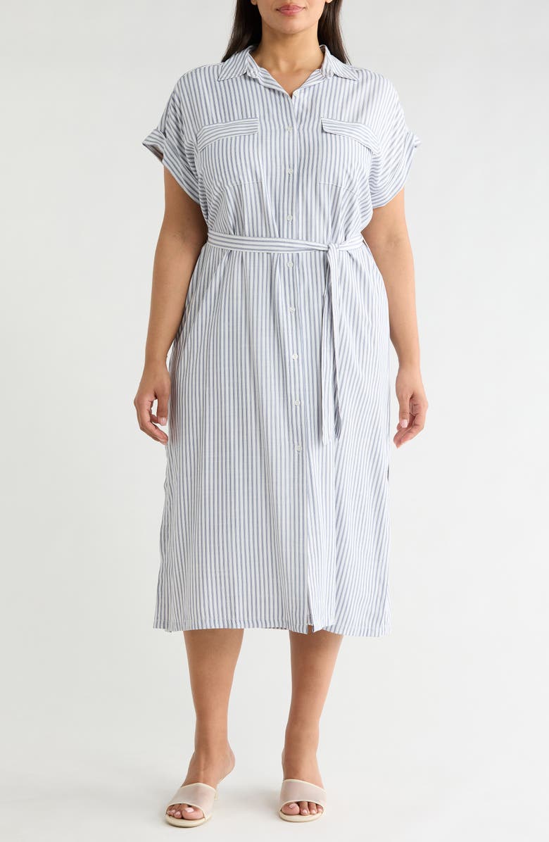MAX STUDIO Short Sleeve Belted Maxi Shirtdress, Main, color, Indcrtas