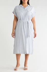 MAX STUDIO Short Sleeve Belted Maxi Shirtdress