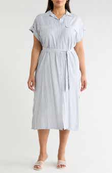 MAX STUDIO Short Sleeve Belted Maxi Shirtdress