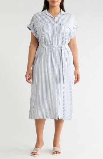 MAX STUDIO Short Sleeve Belted Maxi Shirtdress