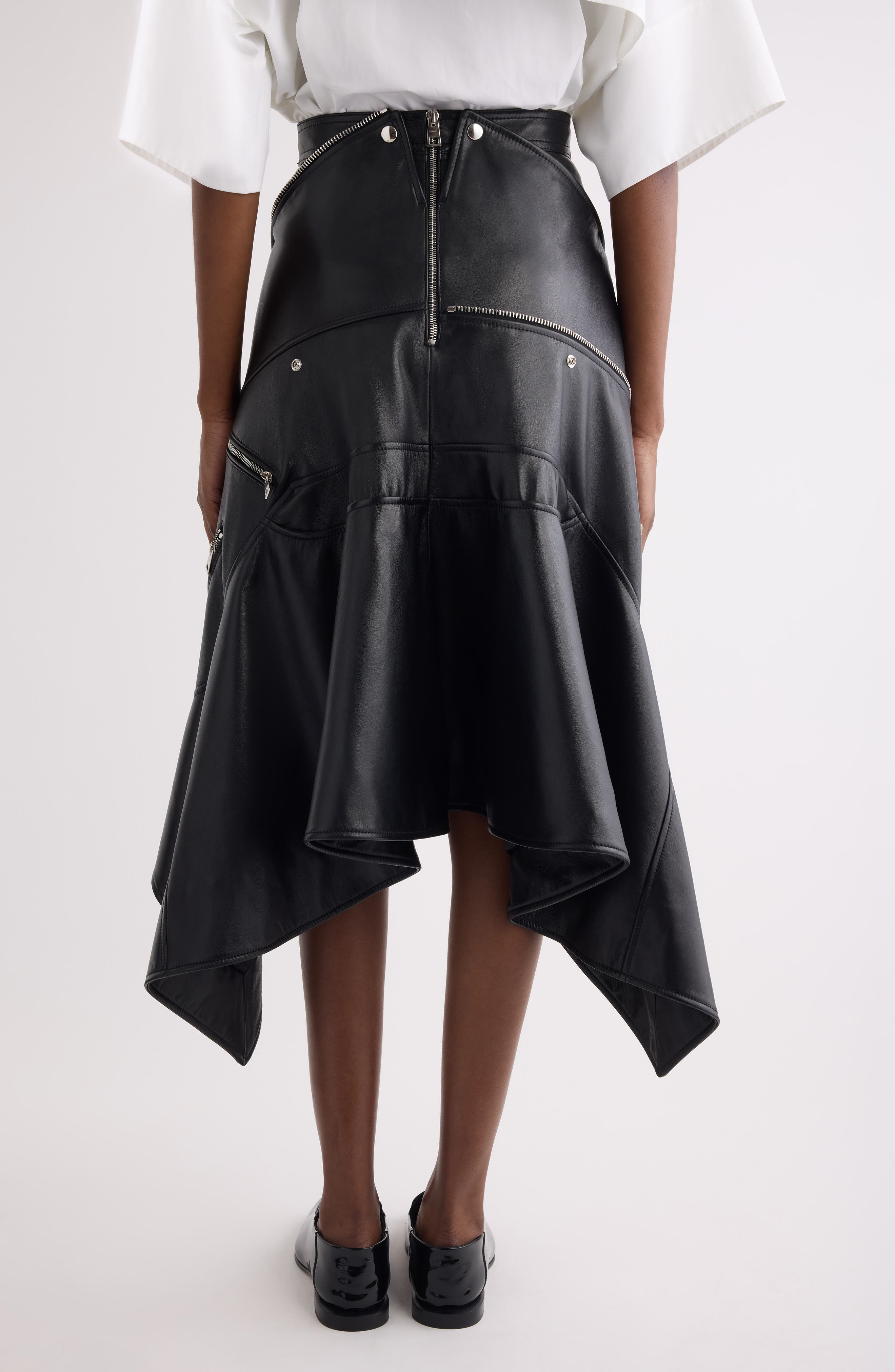 Belted Asymmetric Leather Biker Skirt - image 2