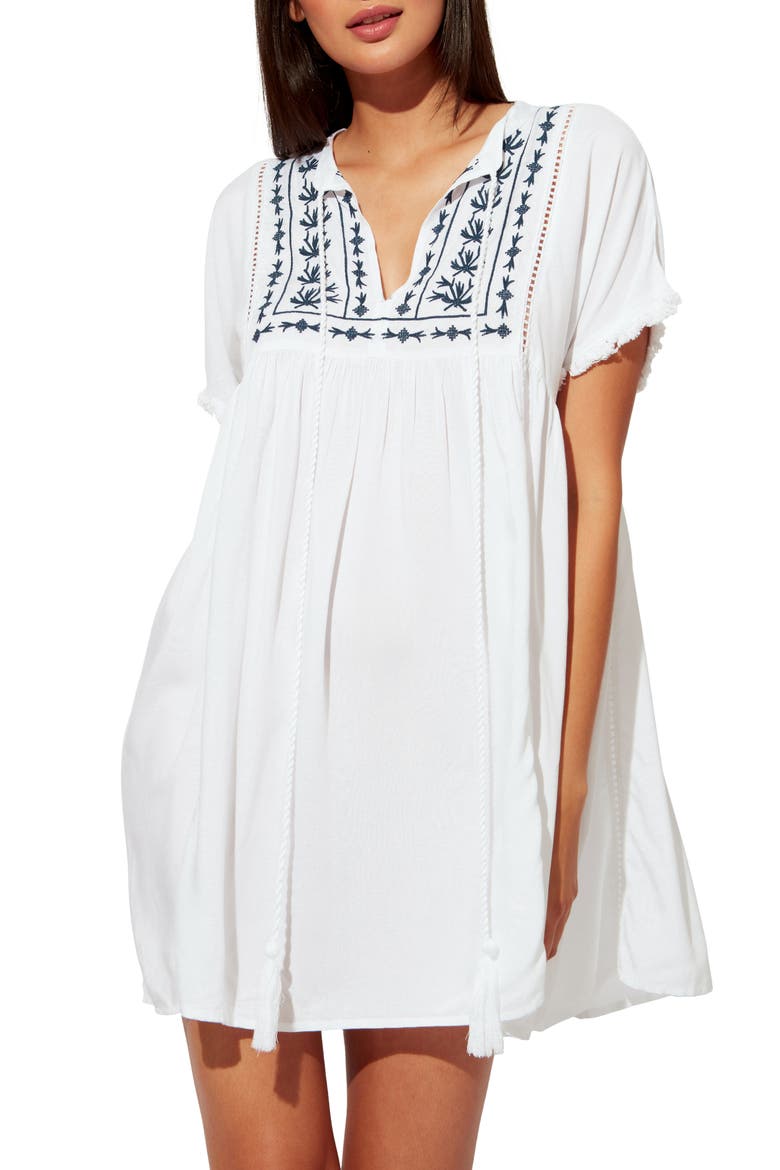 India Bazzar Cover-Up Caftan, Main, color, WHITE/ NAVY