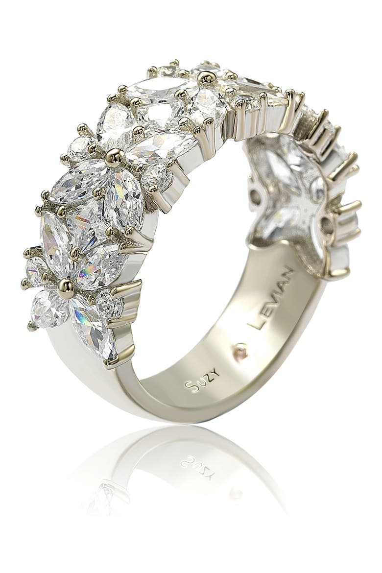 Multicut Cubic Zirconia Floral Eternity Ring, Alternate, color, WHITE