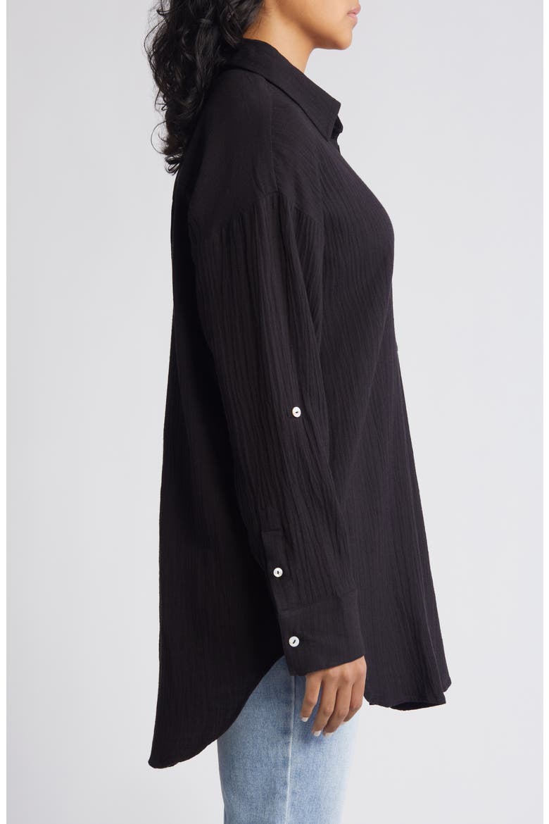 Premium Linen Button-Up Blouse, Alternate, color, BLACK