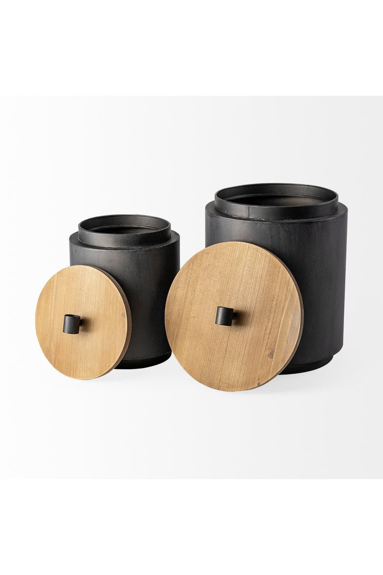 Cyril Set of 2 Metal W/ Wood Lids Jars, Alternate, color, Black