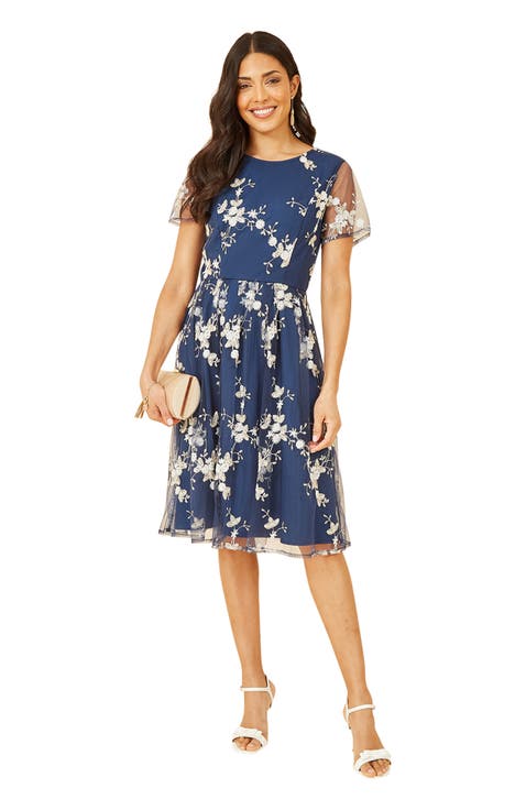 Embroidered Floral Skater Dress