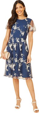 Yumi Embroidered Floral Skater Dress