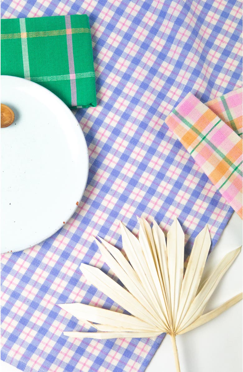 Archive New York Handwoven Colorful Plaid Cotton Table Runner, Alternate, color, Blue