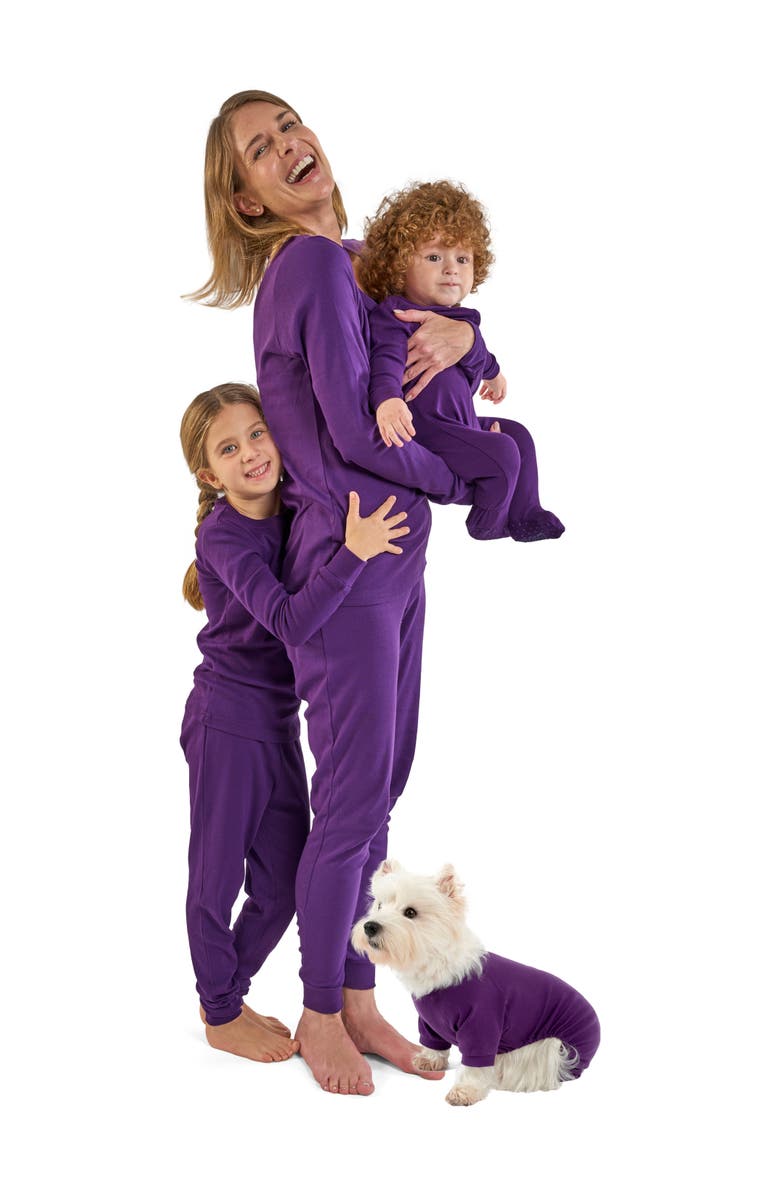 Leveret Kids Short Sleeve Cotton Solid Matching Family Pajamas, Alternate, color, Dark Purple