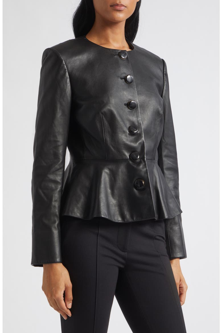 Quinn Leather Peplum Jacket, Alternate, color, BLACK