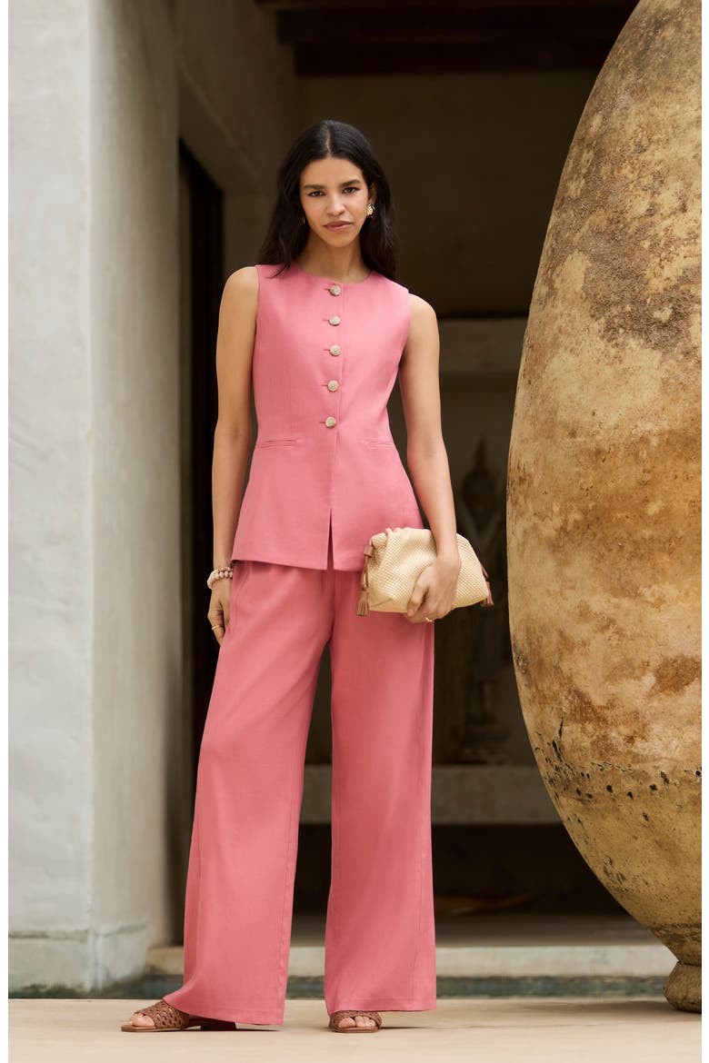 Linen Blend Longline Vest, Alternate, color, IVORY TOFU