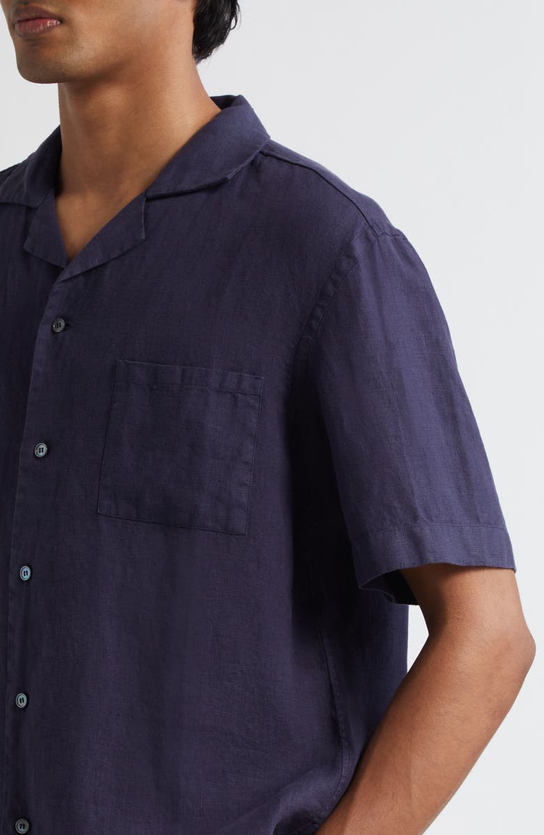 Thom Sweeney Linen Camp Shirt, Alternate, color, Navy