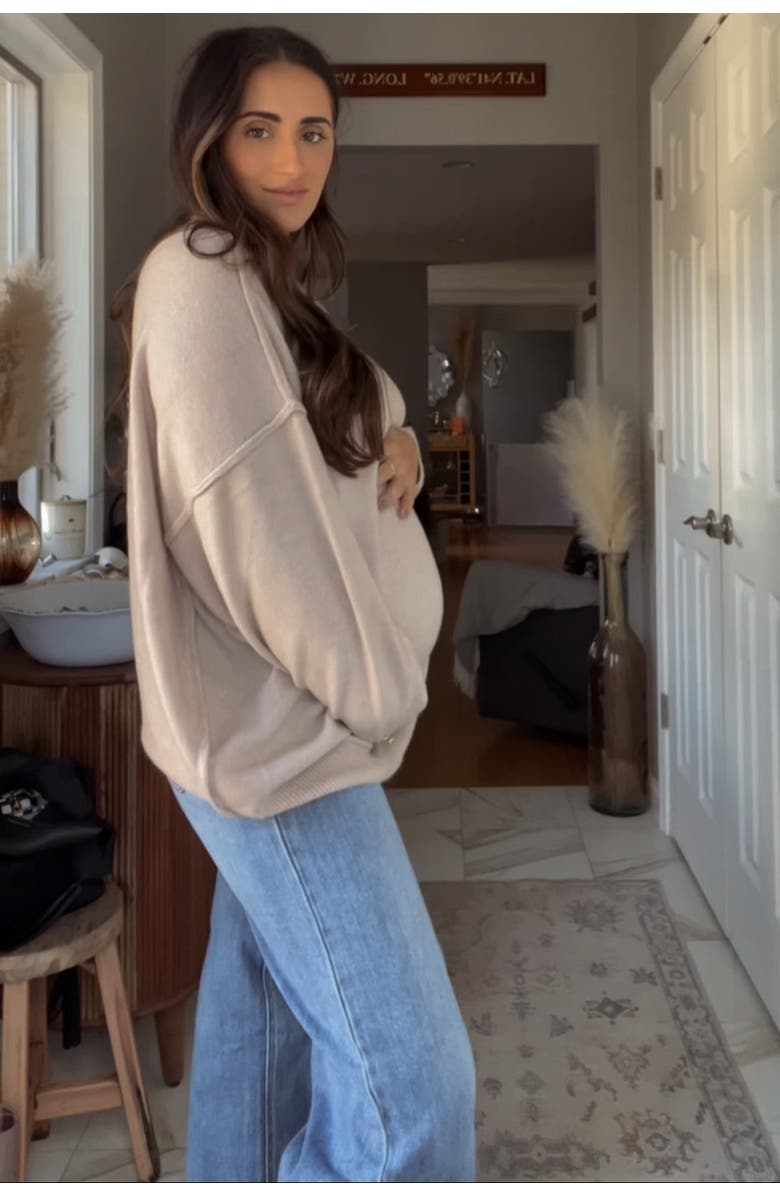 PinkBlush Oversized Crewneck Melange Knit Sweater, Alternate, color, Beige