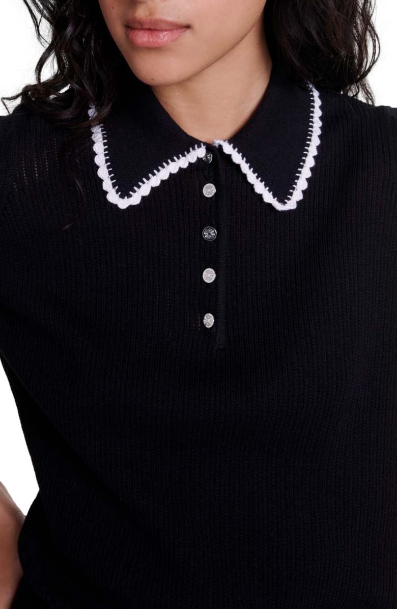 maje Pointelle knit polo shirt, Alternate, color,