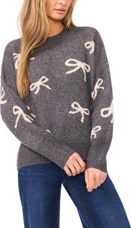 CeCe Bow Jacquard Crewneck Sweater