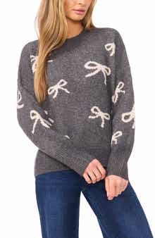 CeCe Bow Jacquard Crewneck Sweater