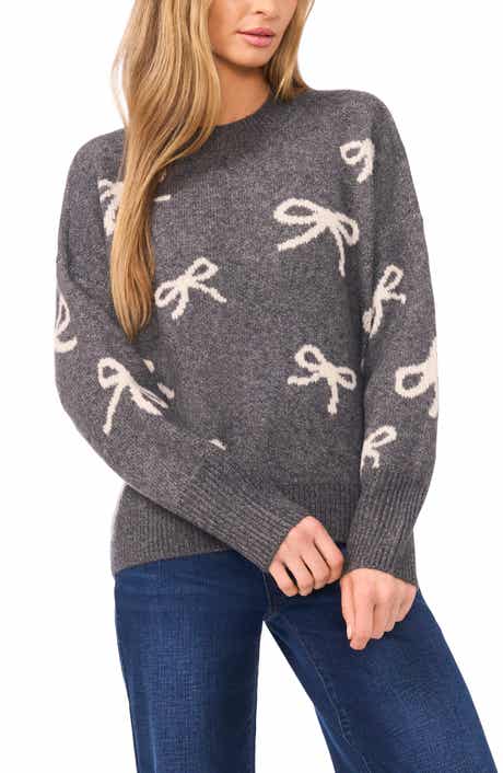 CeCe Bow Jacquard Crewneck Sweater