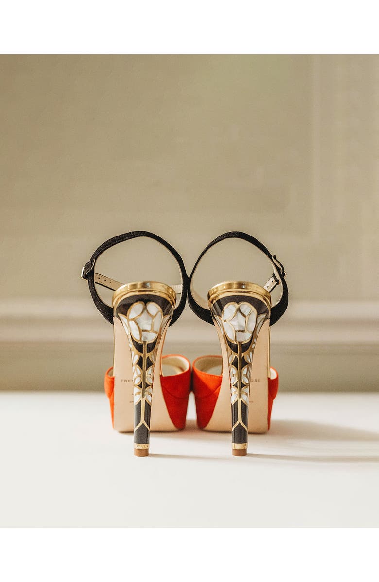 Freya Rose Rose in Bloom Rouge Ankle Strap Pearl Heel Sandal, Alternate, color, Red