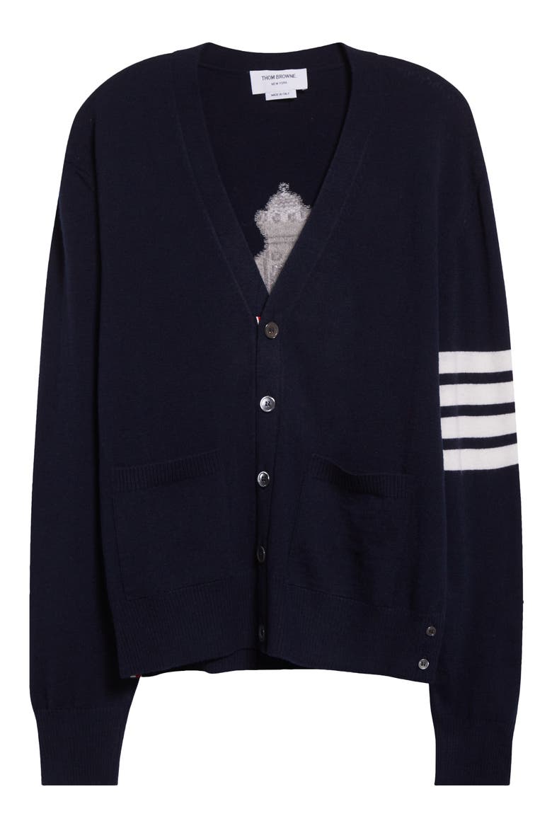 Holiday Hector Nutcracker 4-Bar Virgin Wool Cardigan, Alternate, color, NAVY