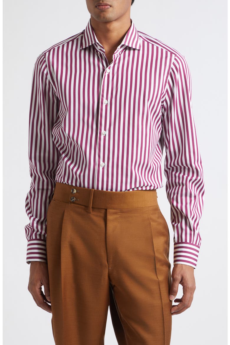 Rigato Stripe Poplin Button-Up Shirt, Main, color, WHITE/ PURPLE