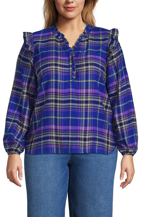 Ruffle Front Flannel Popover Blouse