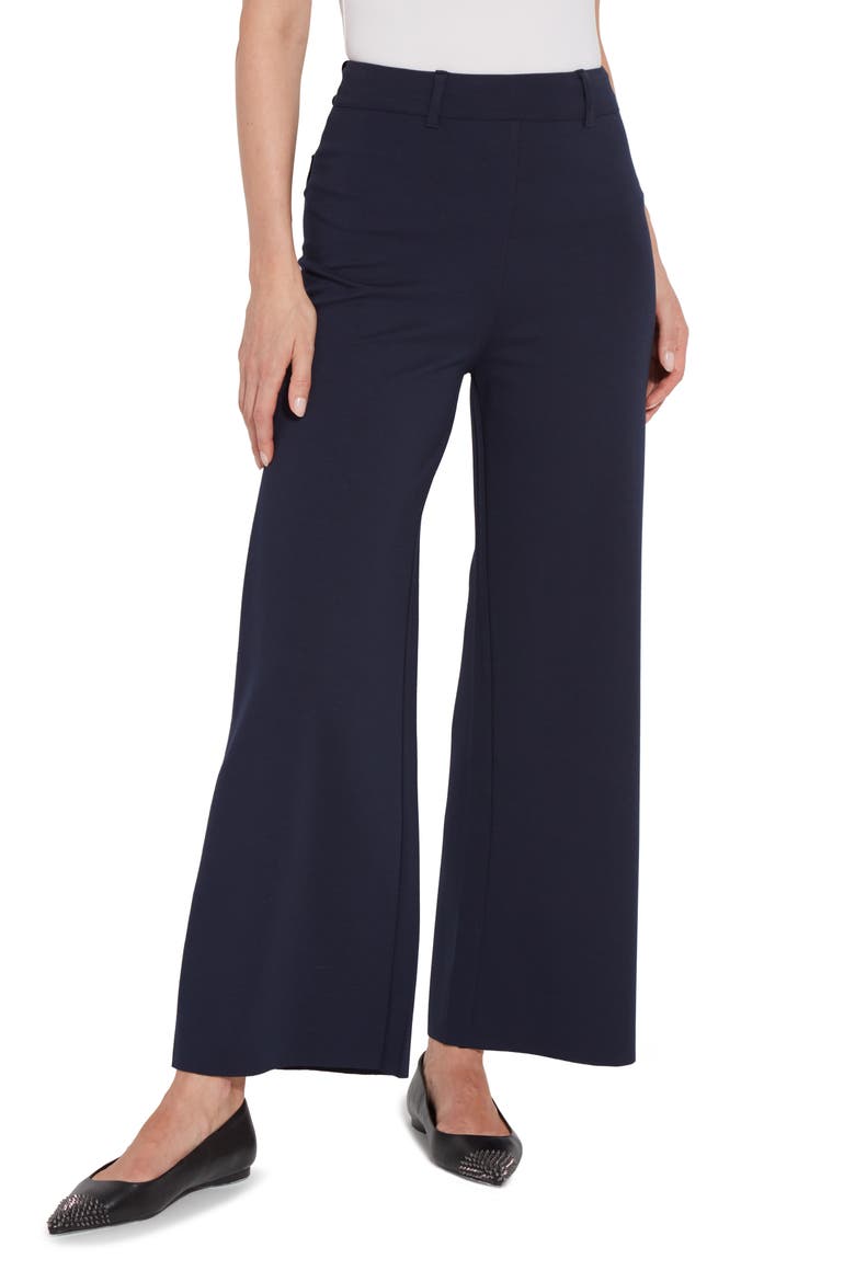 'Lyssentials Erin High Waist Ankle Wide Leg Ponte Pants, Main, color, TRUE NAVY