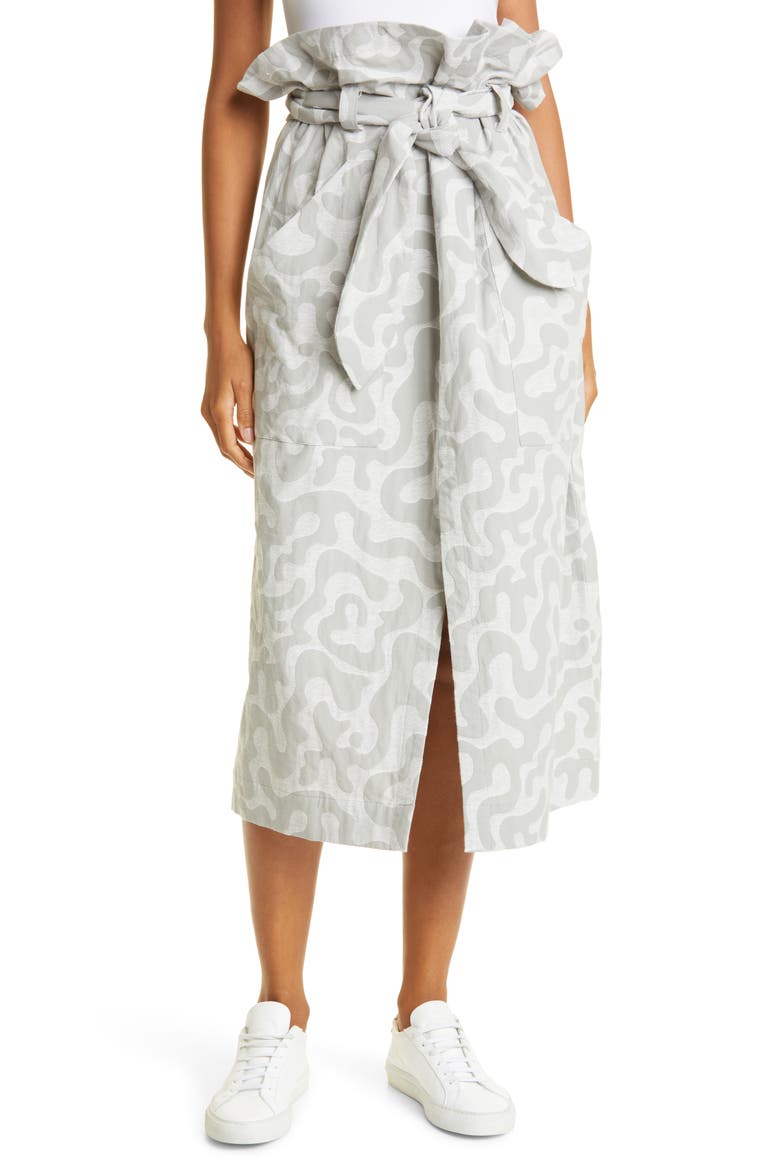 Kayleen Abstract Print Jacquard Organic Cotton Skirt, Main, color, GREY WHITE