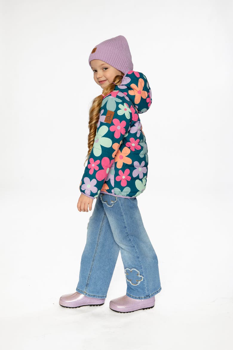 Floral Quilted Hooded Zip Pocket Mid-Season Jacket, Alternate, color, Green Floral Print